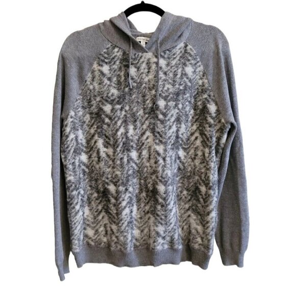 Calvin Klein Hooded Sweater Raglan Sleeve Comfort Casual Gray & White Sz Lg - Picture 5 of 8